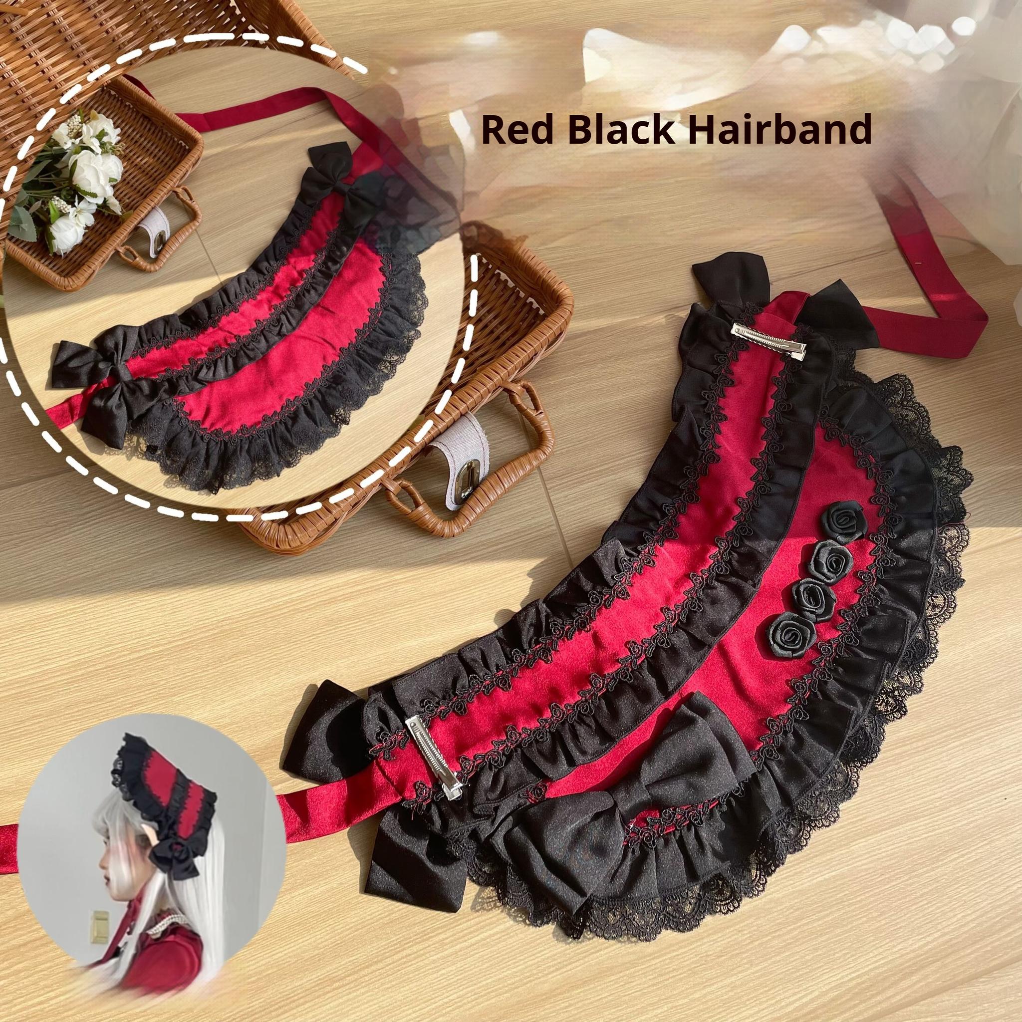 Uncle's Workshop - Stacked - Lolita Accessory Set Hairband Bow Trailing Brooch Choker Black Red Hairband Only