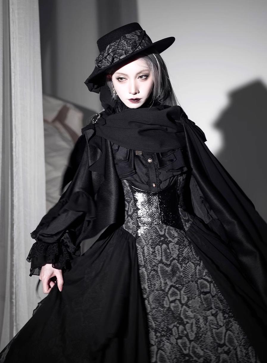 ZJstory~Dragon Bone Cemetery~Gothic Lolita JSK Set with Dragon and Snake Skeleton Embroidery 42699:750649