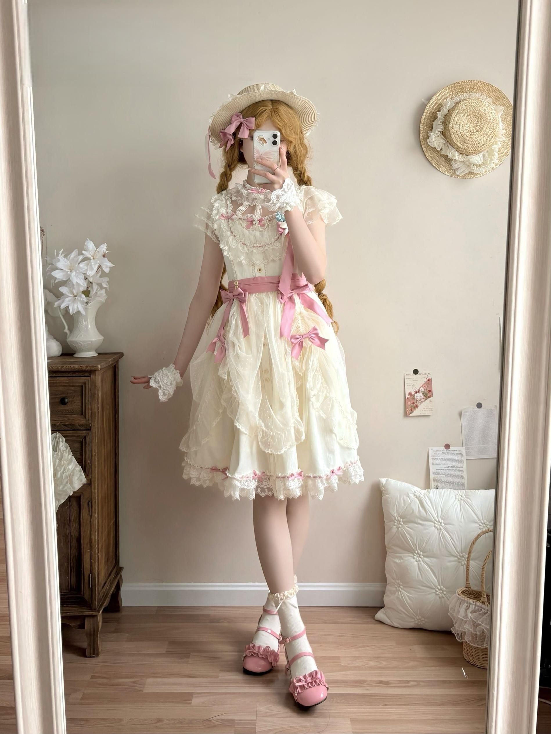 Uncle's Workshop - Fluttering Cherry Spring Strings - Cotton Sweet Lolita JSK Dress 42196:776819