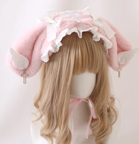 Xiaogui - Kawaii Lolita Hairband Plush Wings Headdress White-pink
