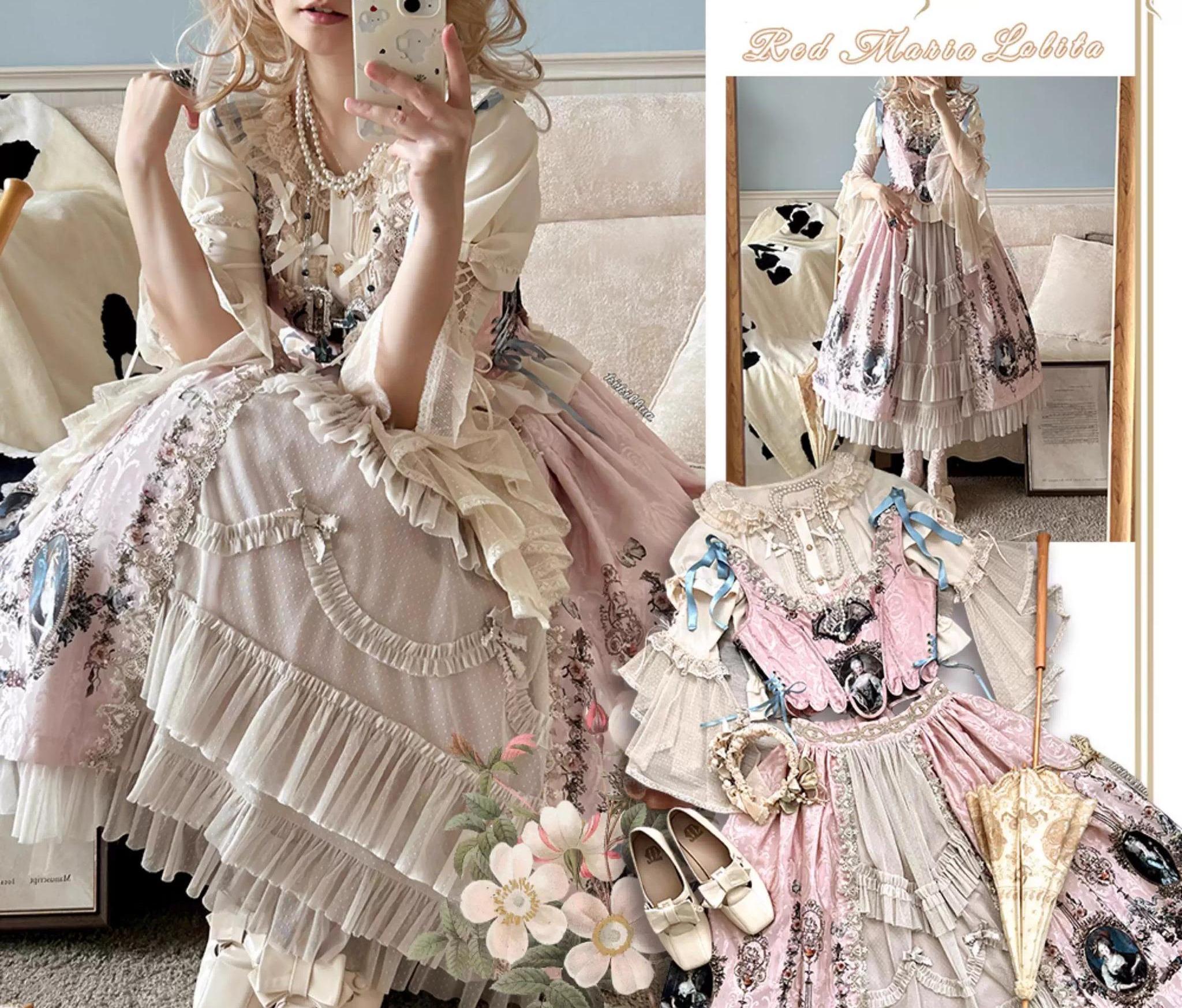 Butterfly Shadow - Elegant Lolita Hime Sleeve Blouse, Rose & Butterfly Button
