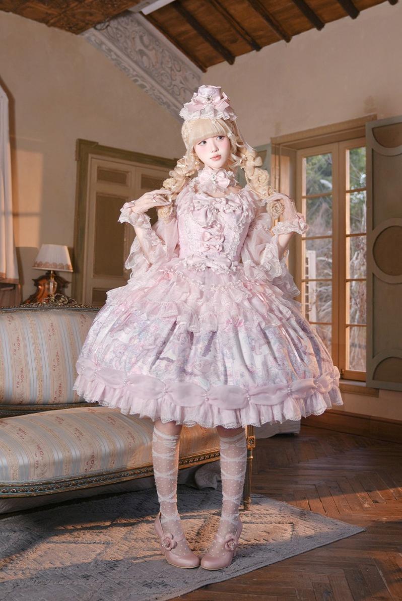 Eden - Classic Lolita Gorgeous JSK & OP, Angel Bear Print Dress 44646:816960