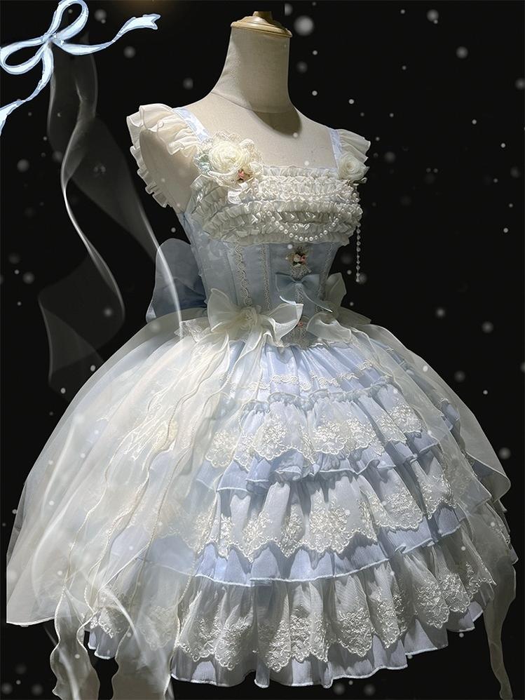ZhiJinYuan - Tears of the Rose - Sweet Lolita JSK Mini Lolita Ballet Short Dress Blue JSK Only S