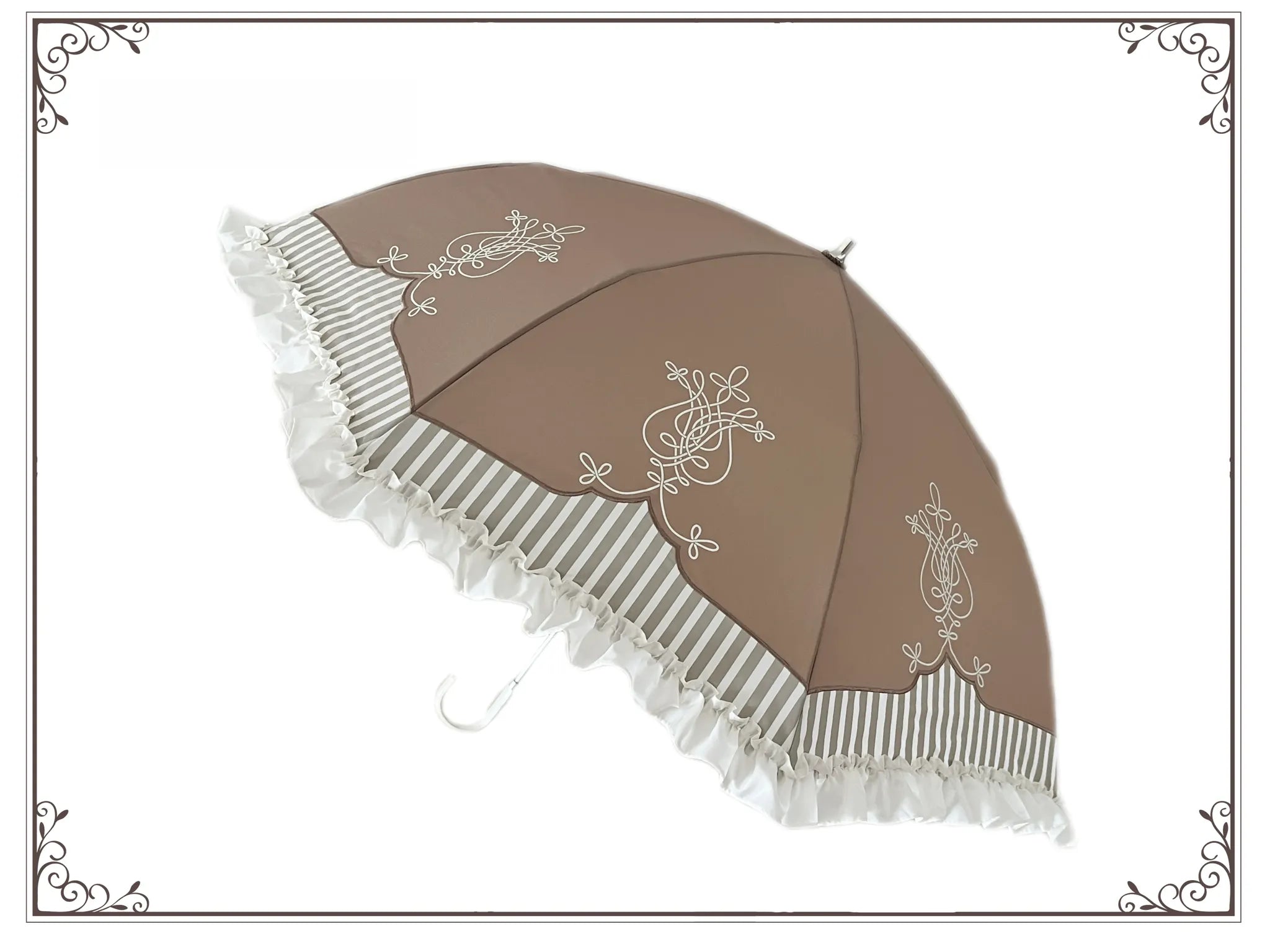 Lyre Academy - Classic Lolita 2-Fold Parasol, Lyre Print & Embroidered Trim (Mocha) 45679:858483