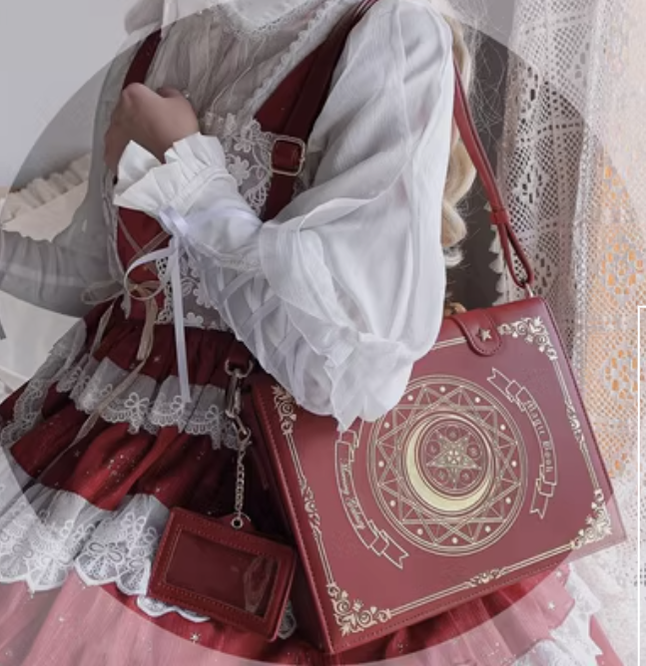 Morning Glory - The Star-Moon Grimoire - Sweet Lolita Crossbody Clamshell bag wine red(small)