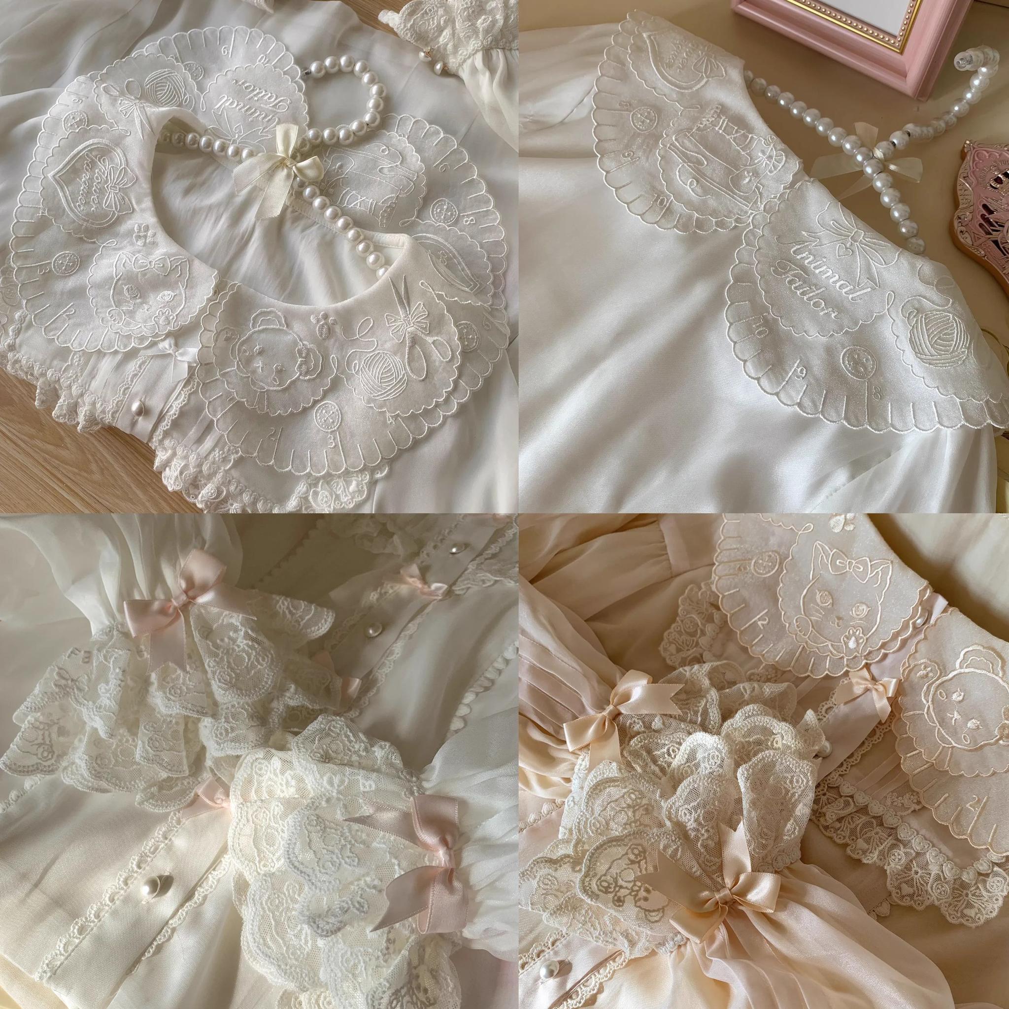 Flower Banquet~Sweet Lolita Blouse Embroidered Shirt with Long Sleeve 39836:636978