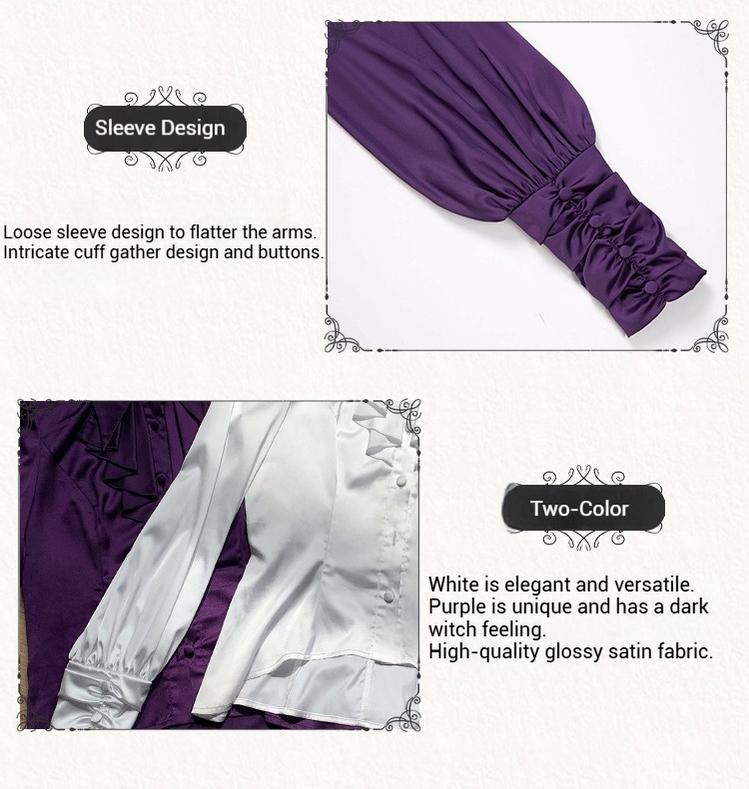 With PUJI - Thorn Night - Gothic Lolita Satin Shirt Solid Color Fake Two-Piece Blouse
