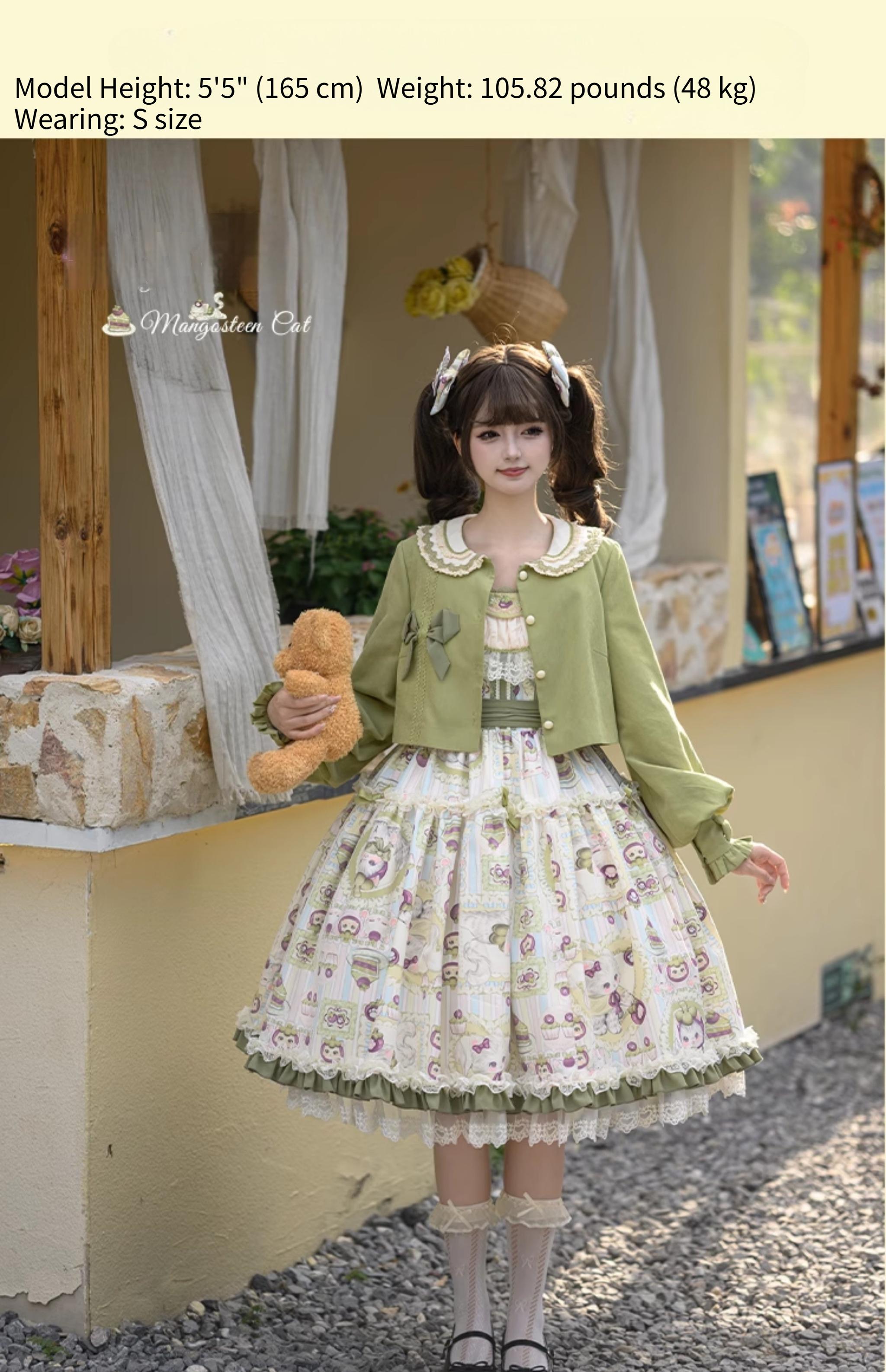 Urtto - Mangosteen Cat - Printed Country Lolita JSK, Pocketed Jacket
