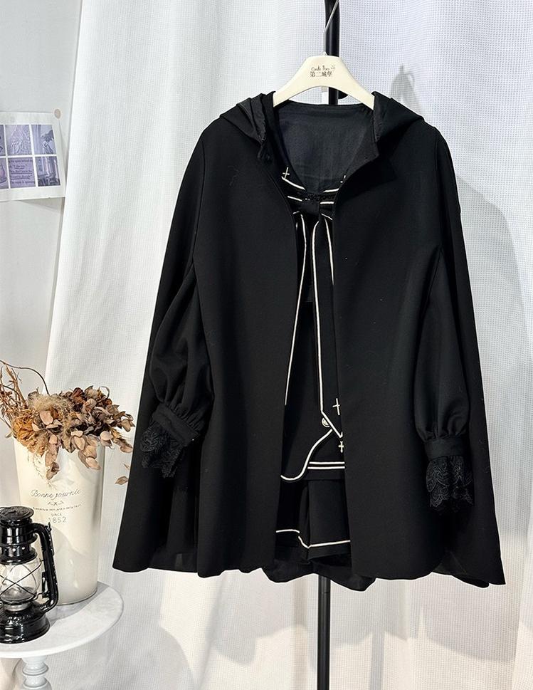 Angel & Devil - Button Closure Ouji Lolita Cape Set, Cross Embroidery