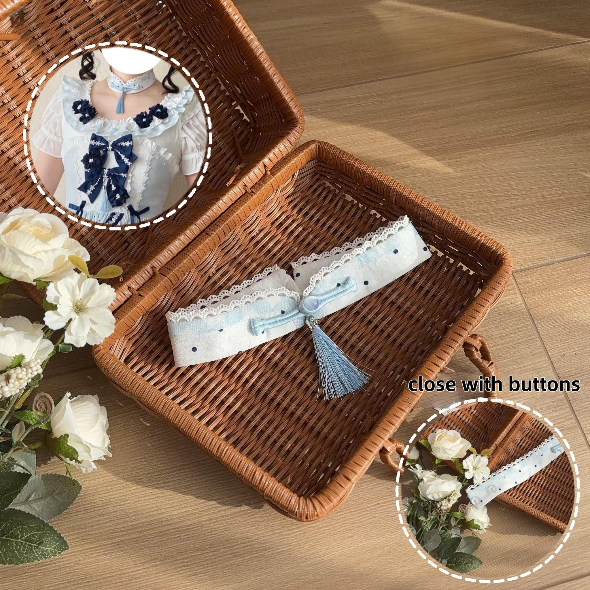 Blue and White Dream - Classic Lolita JSK Dress, Irregular Layered Hem Choker Only S