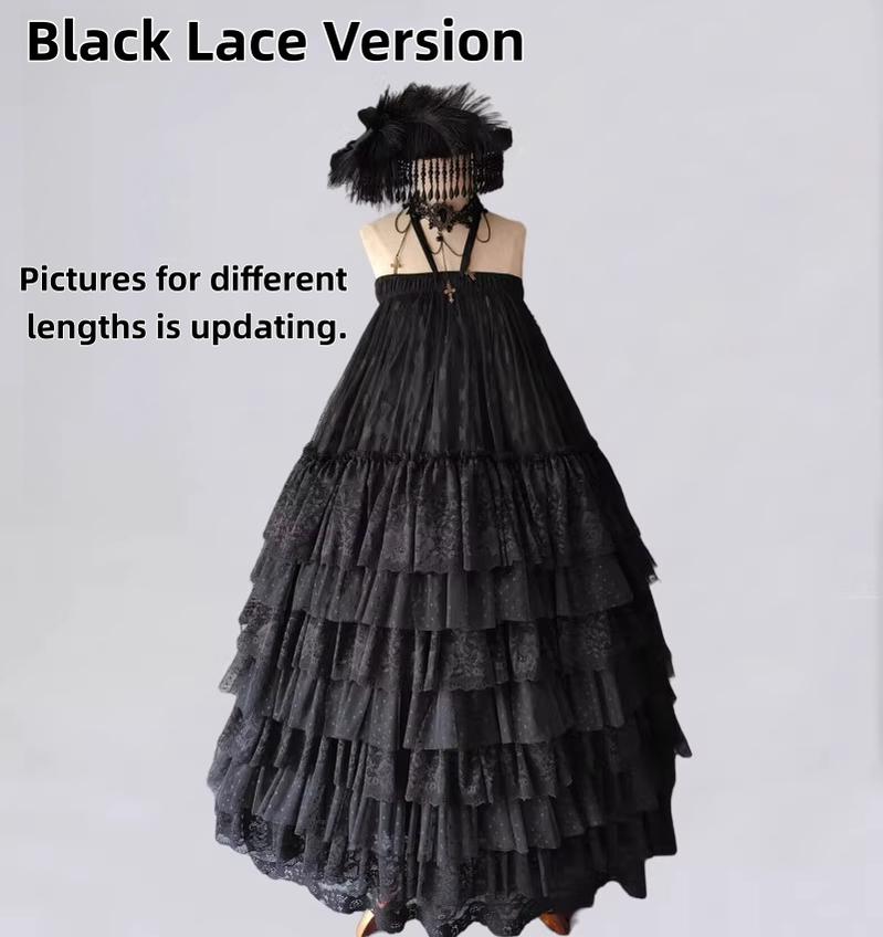 Teddy Bear - Wedding Lolita Petticoat Princess Underwear Extended Base Skirt S-M Black/ Lace / 33.5" (85 cm)