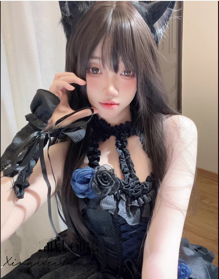 Xingweimian - Sunset Venus - Gothic Lolita Formal Dress Fishbone Waist JSK Dress Set black and blue S