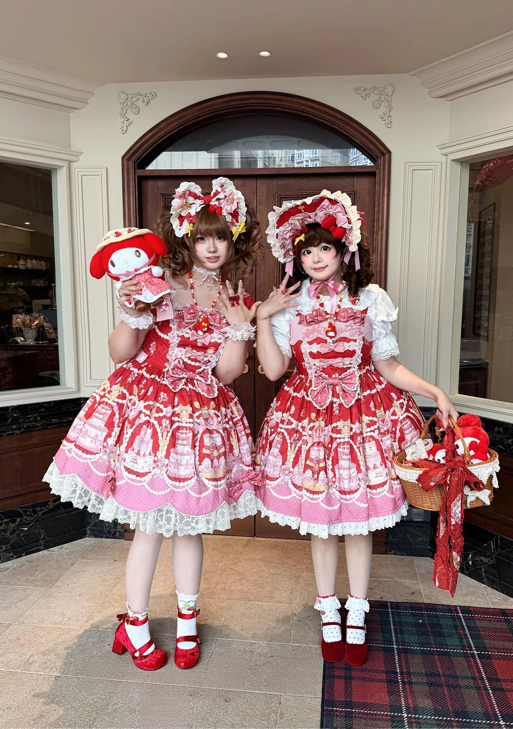 Strawberry Ode - Plus Size Sweet Lolita OP & JSK Dress, Cream Cake Print 45892:867022