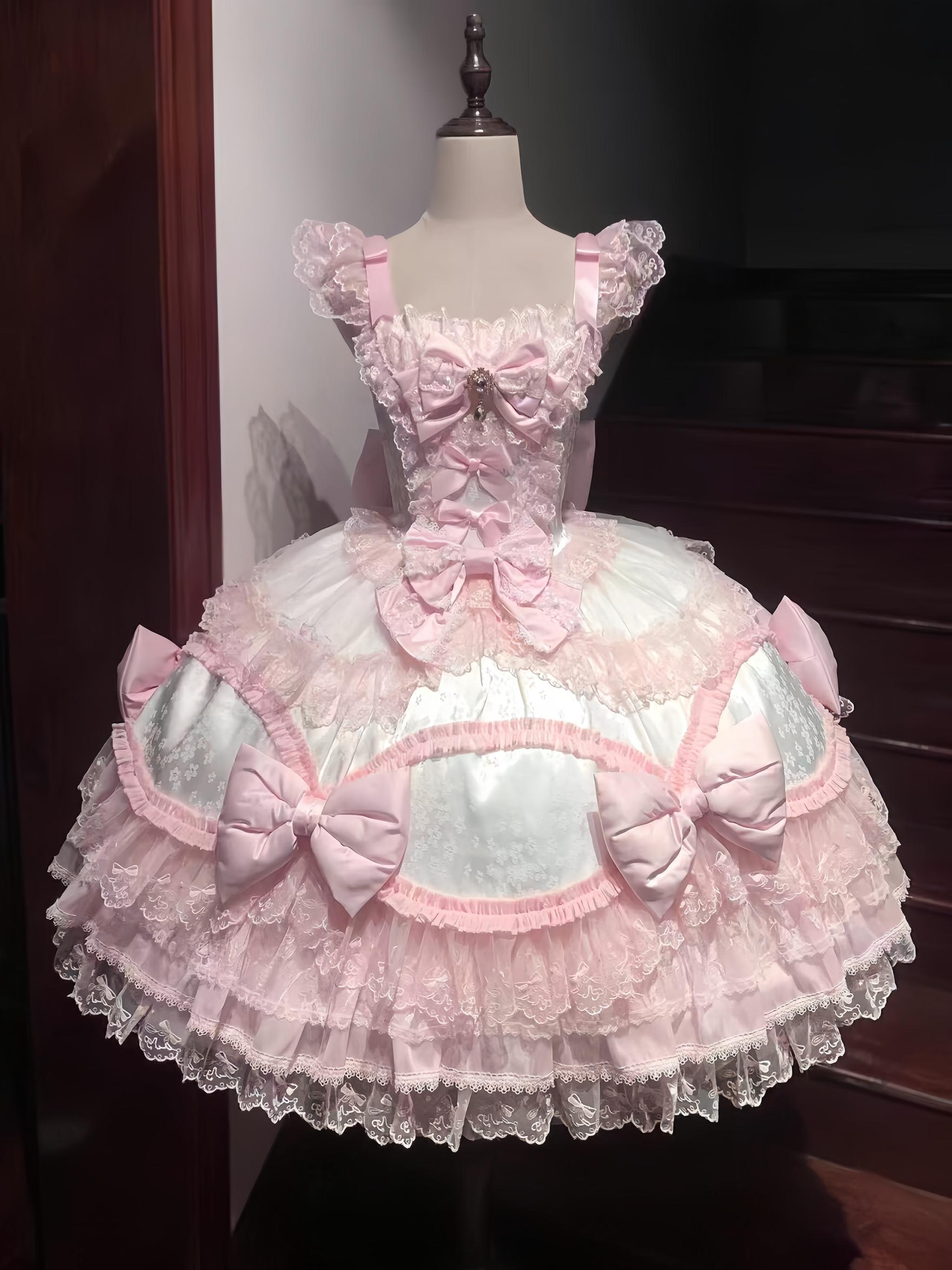 Floral Dream Isle - Sweet Lolita Doll-like JSK Dress, Bows & Lace (L M S) 44705:821081