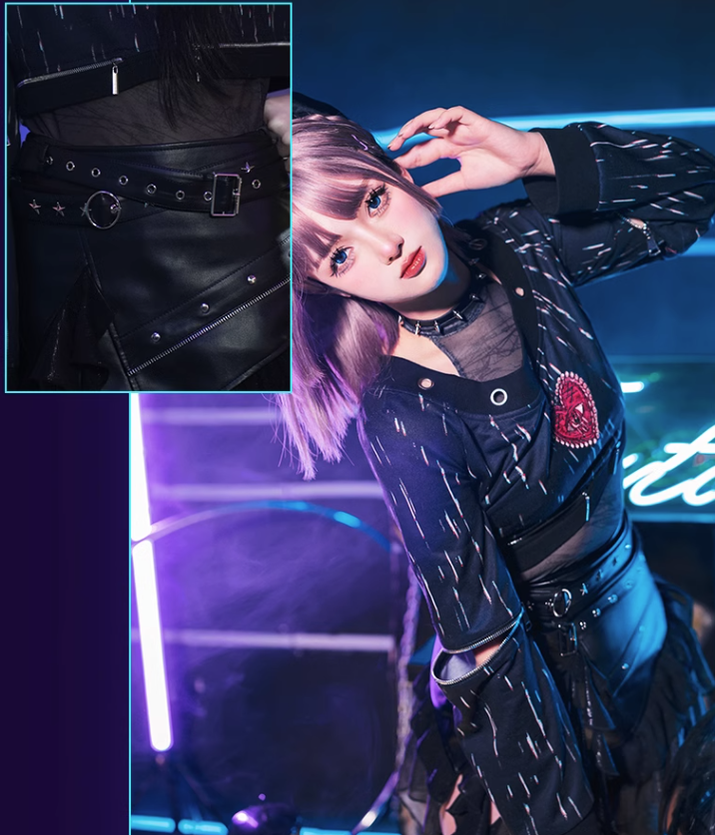 YingLuoFu - Vintage Punk Lolita Heart Pattern Black Skirt Suit