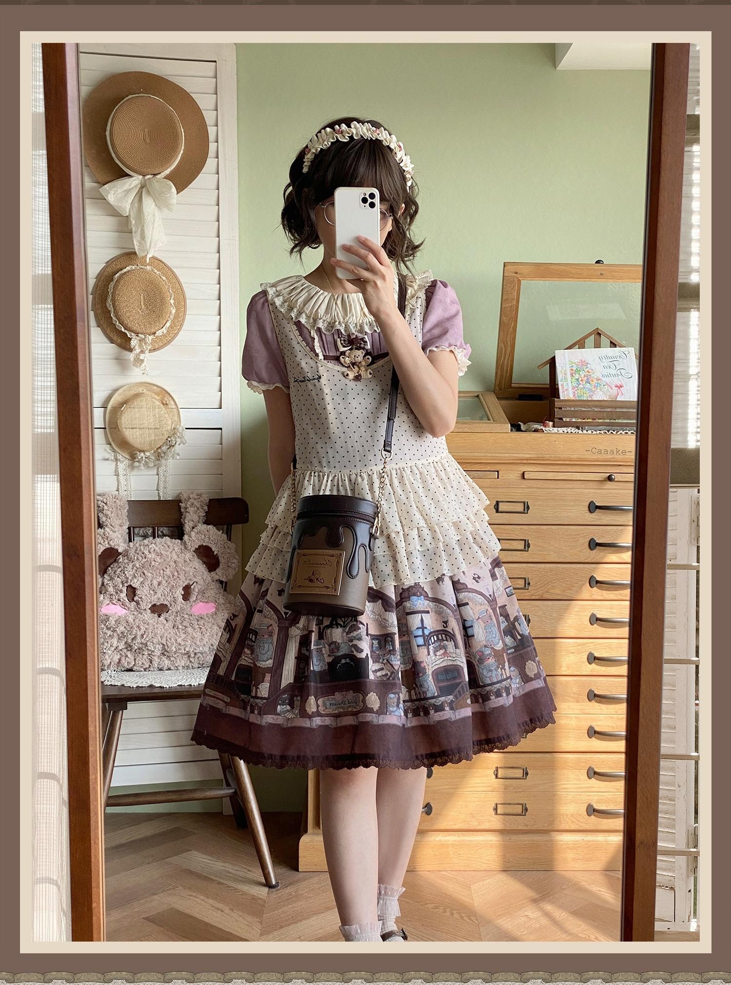 Sweet Dream Sheep - Vintage Bear - Printed Sweet Lolita Dress, Zipper Clousure 43709:784140