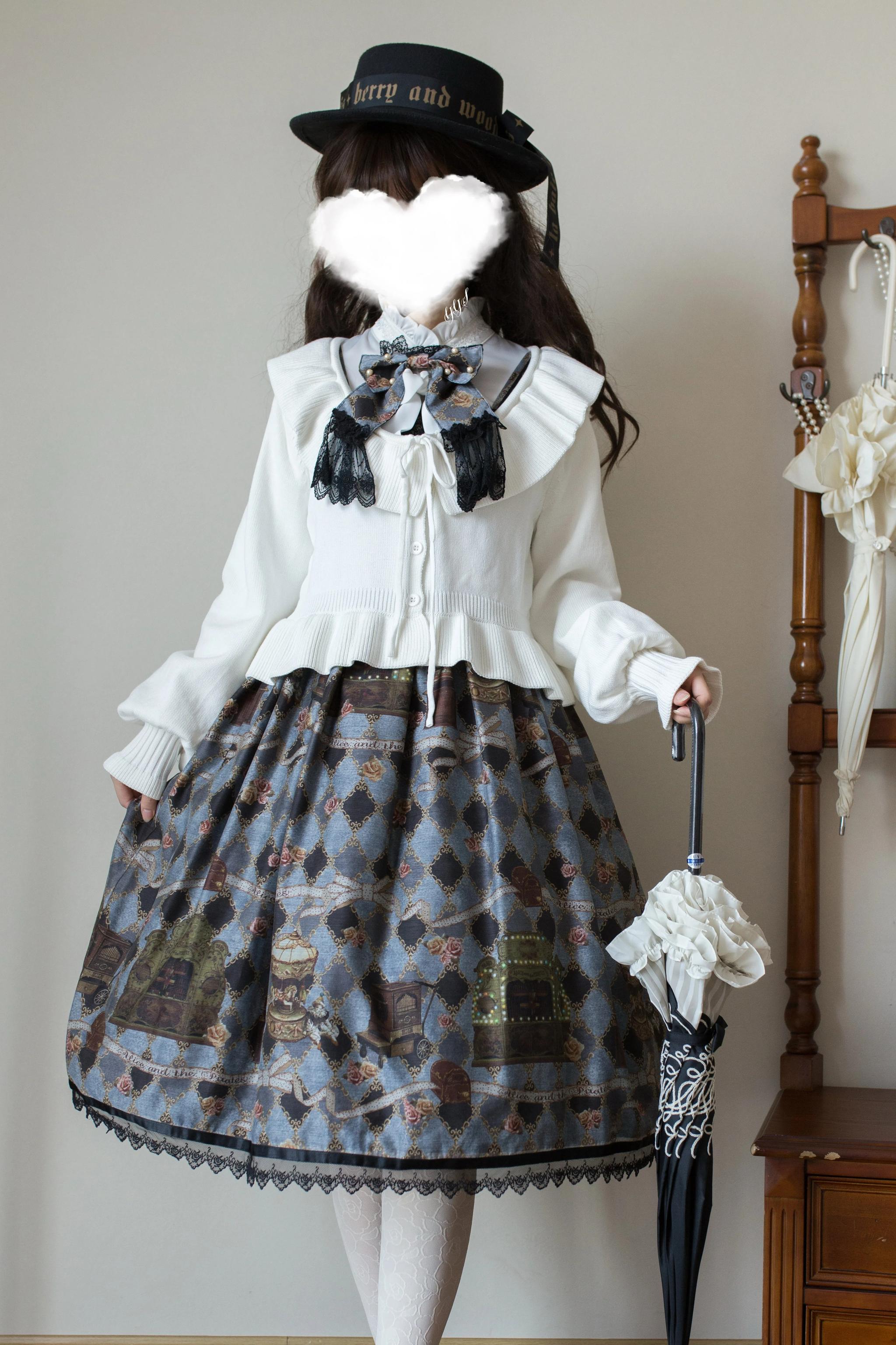 MIST - Lustre White - Kawaii Lolita Sweater Cardigan, Lantern Sleeves 44187:797940