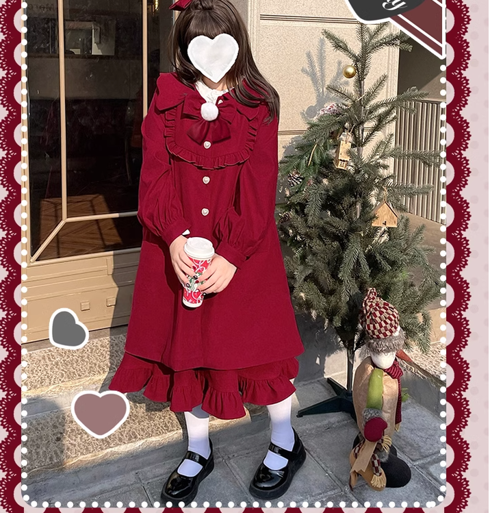 Yingtang~Christmas Lolita Coat Plus Size Lolita Long Overcoat XL red 