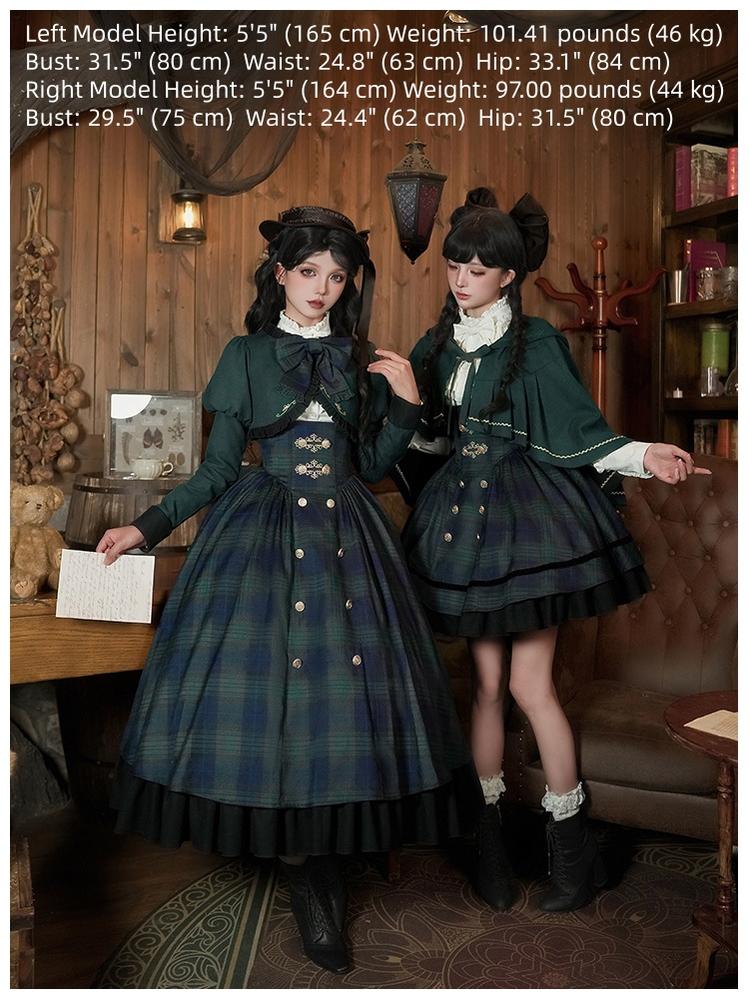 With PUJI - Berlin Souvenir - Plaid Preppy Style Lolita Bust Supporting JSK Outfit 43928:790011