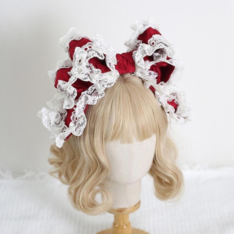 Xiaogui - Sweet Lolita KC with Large Lace Bow in Multiple Colors Wine Red