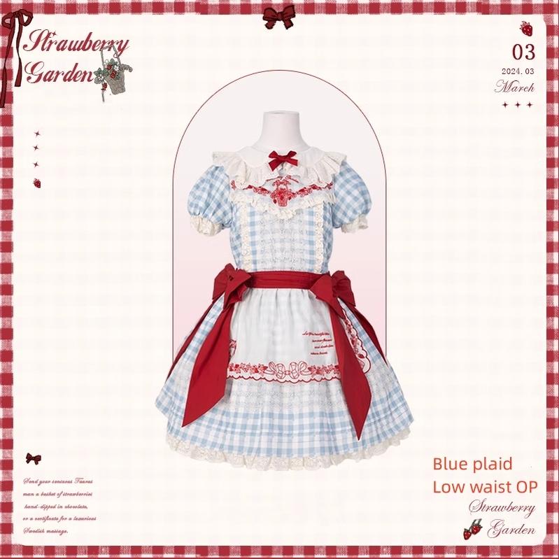 Flower and Pearl Box - Strawberry Basket - Country Lolita Dress Plaid Summer Spring Dress (L M S XL) 35676:498042