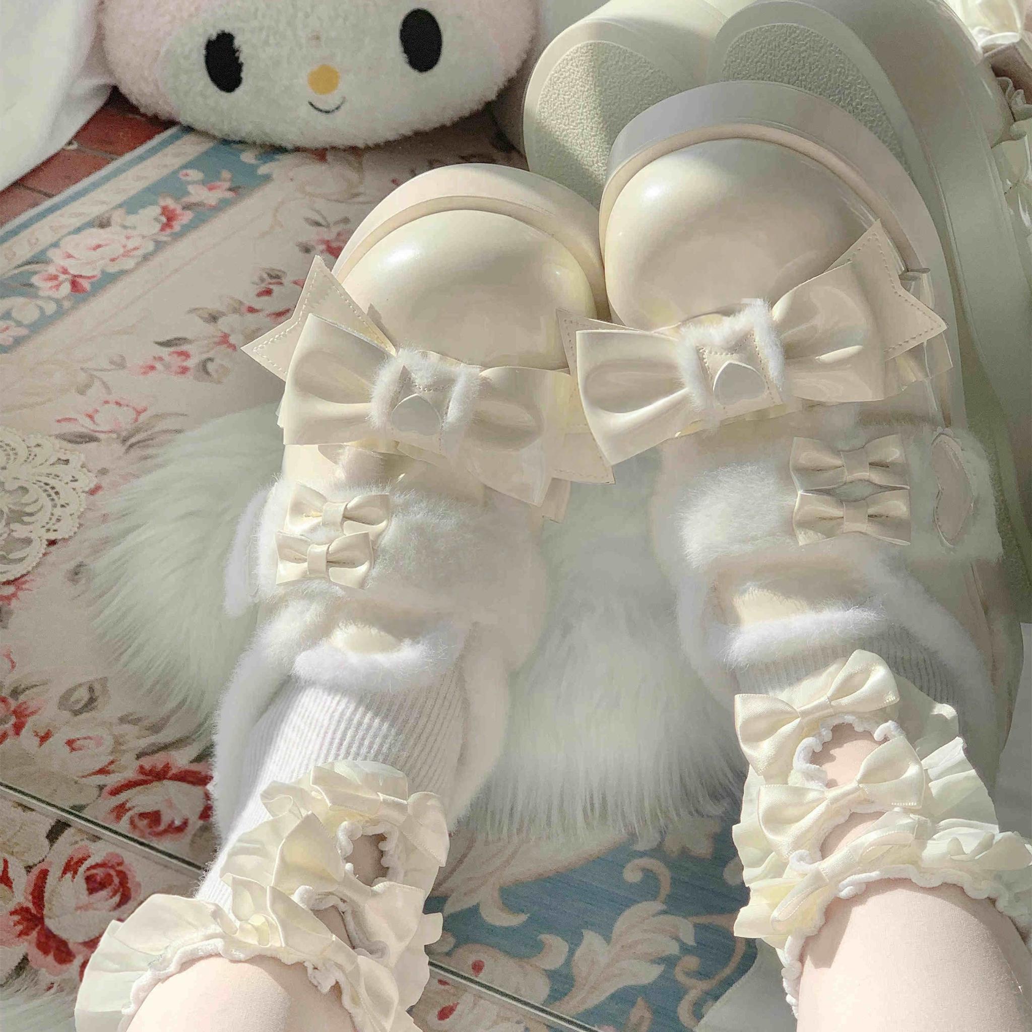 Cozy Cake - Winter Warm-lined Sweet Lolita Platform Shoes Creamy White 34