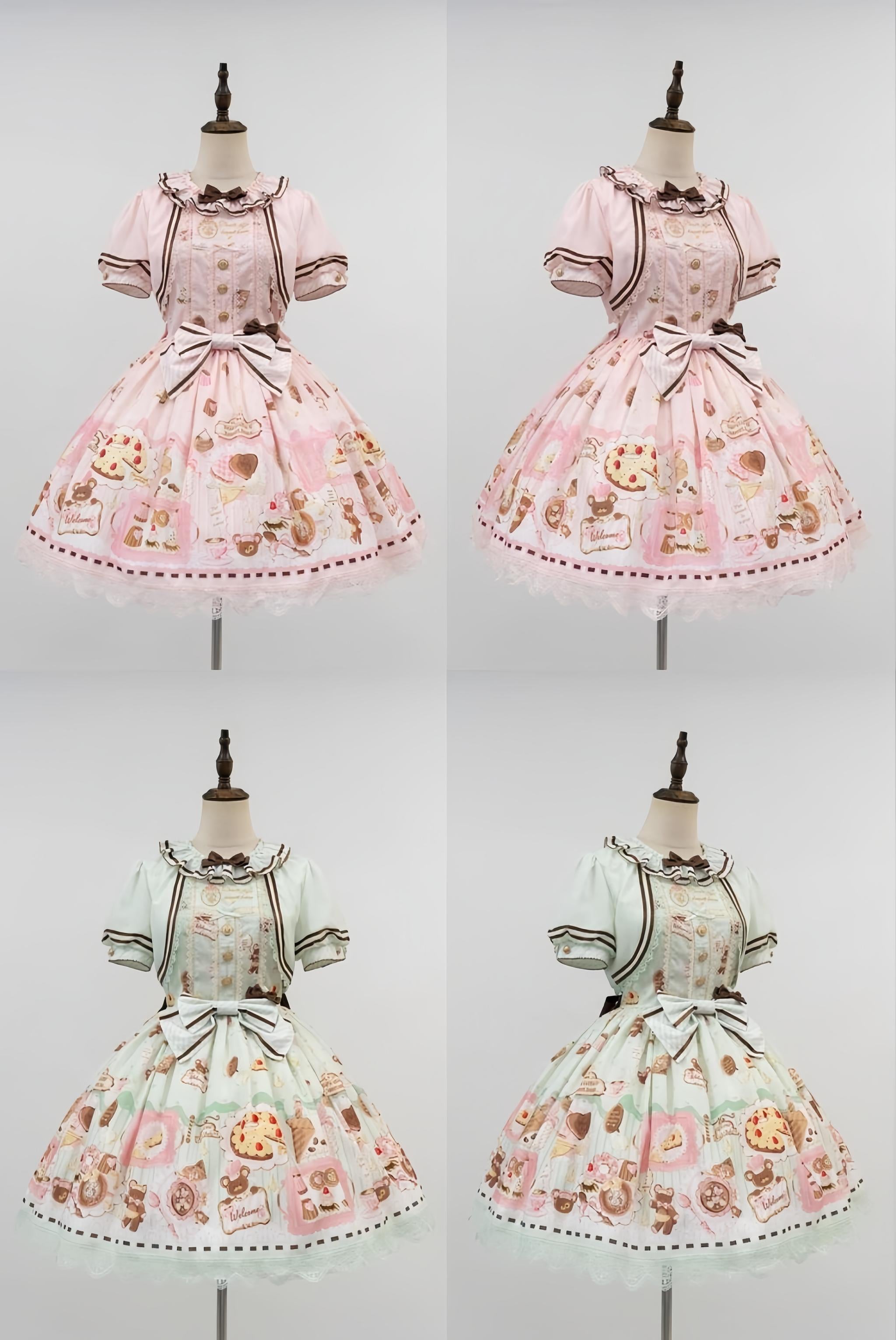 Babyblue - Dream Teahouse - Dessert Print Kawaii Lolita OP Dress Suit 43332:773739