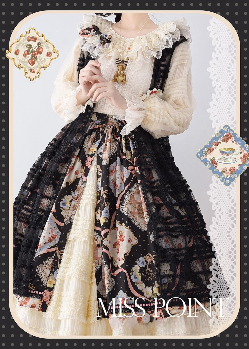 Miss Point - Cat Rose Tea - Sweet Lolita Skirt with Cute Prints Customized Size