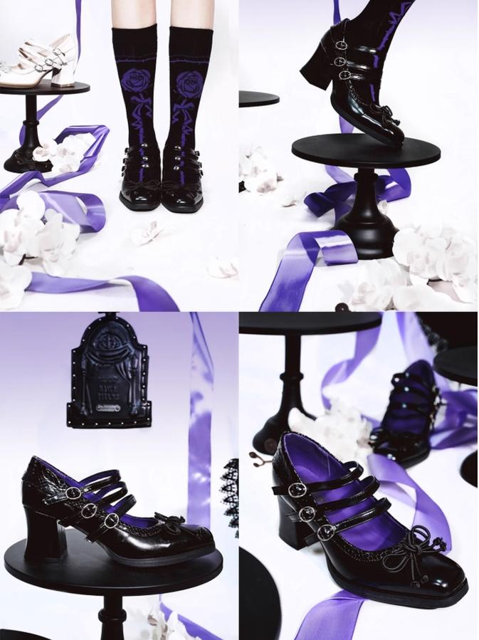MODO - Gothic Lolita Shoes Chunky Heels with Snake-Pattern and Bow 42593:747748