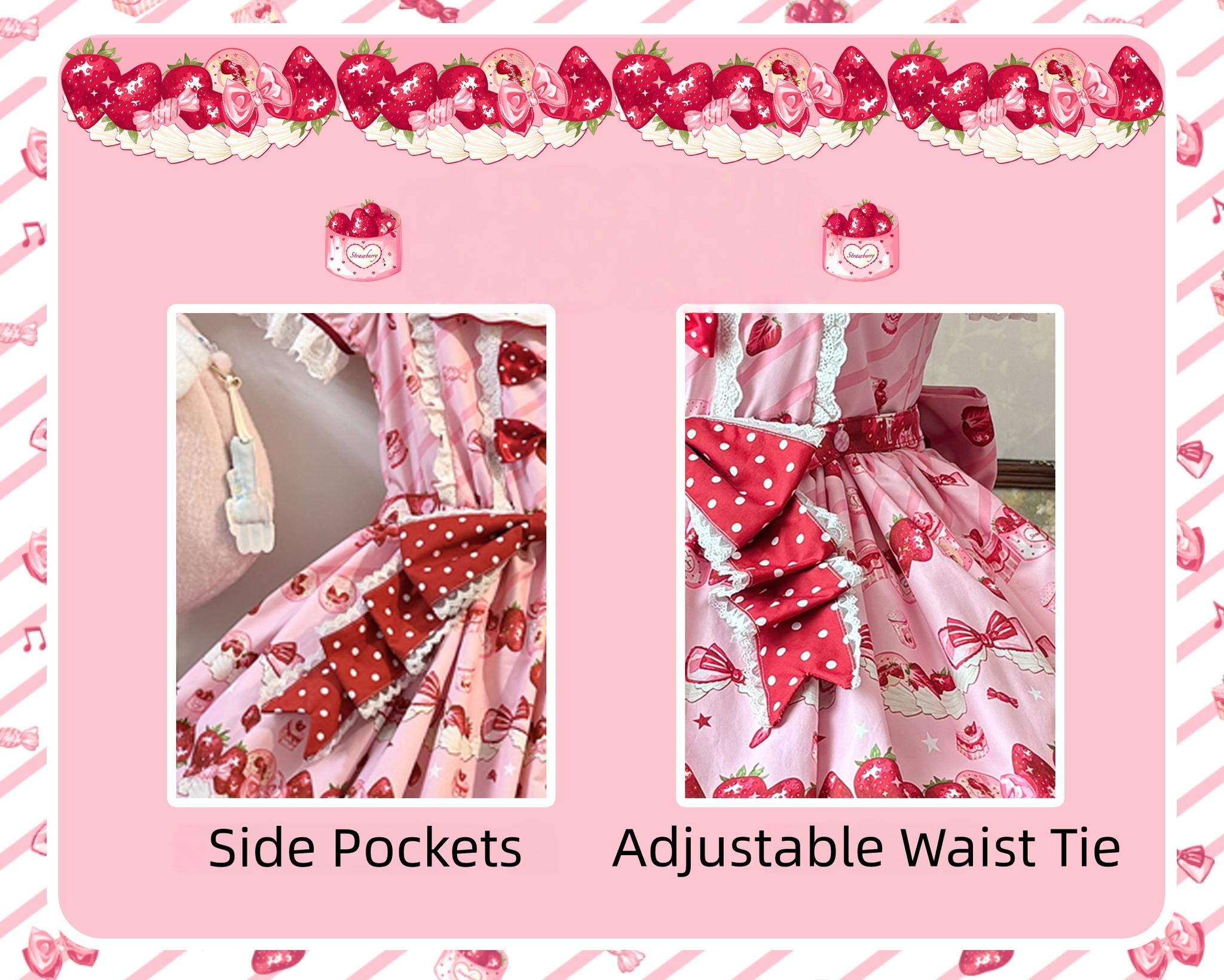 Strawberry Gift Box - Sweet Lolita OP Dress, Strawberry & Polka Dot Print