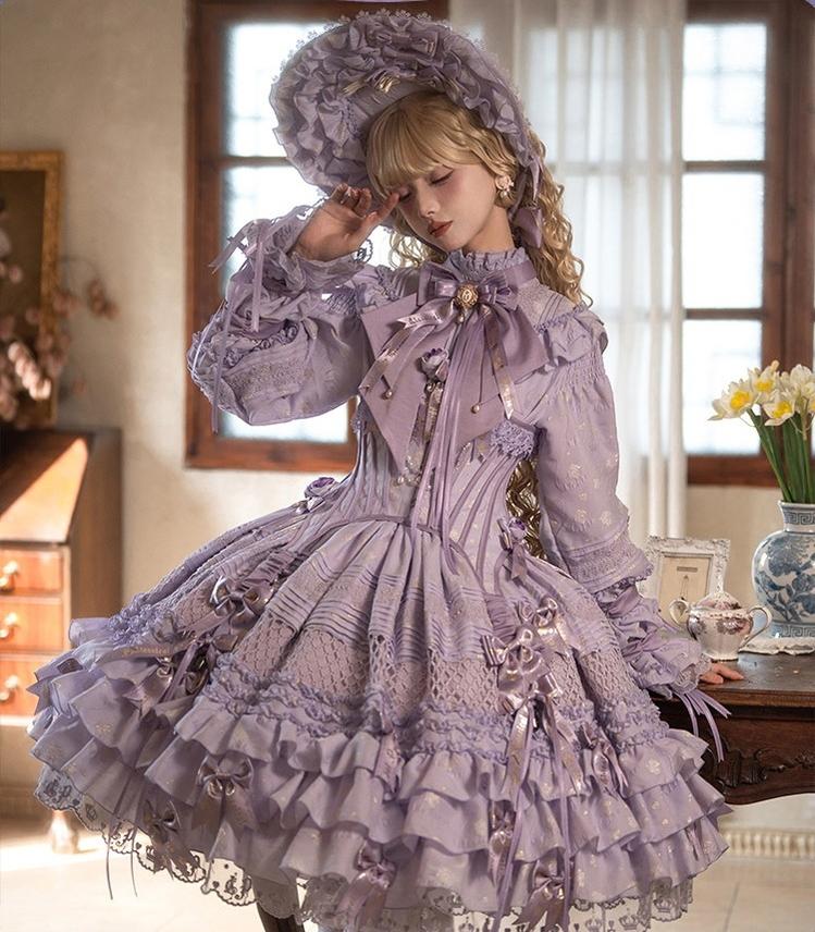 Forvever Purple - Purple Classic Lolita OP, Boning Corset (L M S) 44357:806190