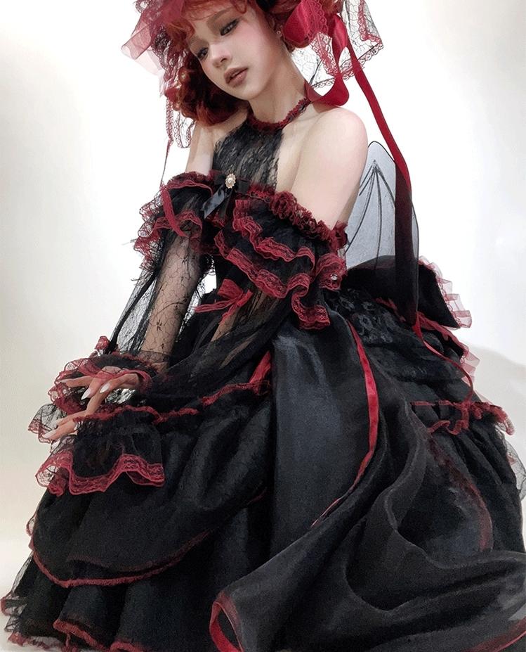 Cascading Poetry - Gothic Lolita JSK Dress, Lace & Tiered Hem