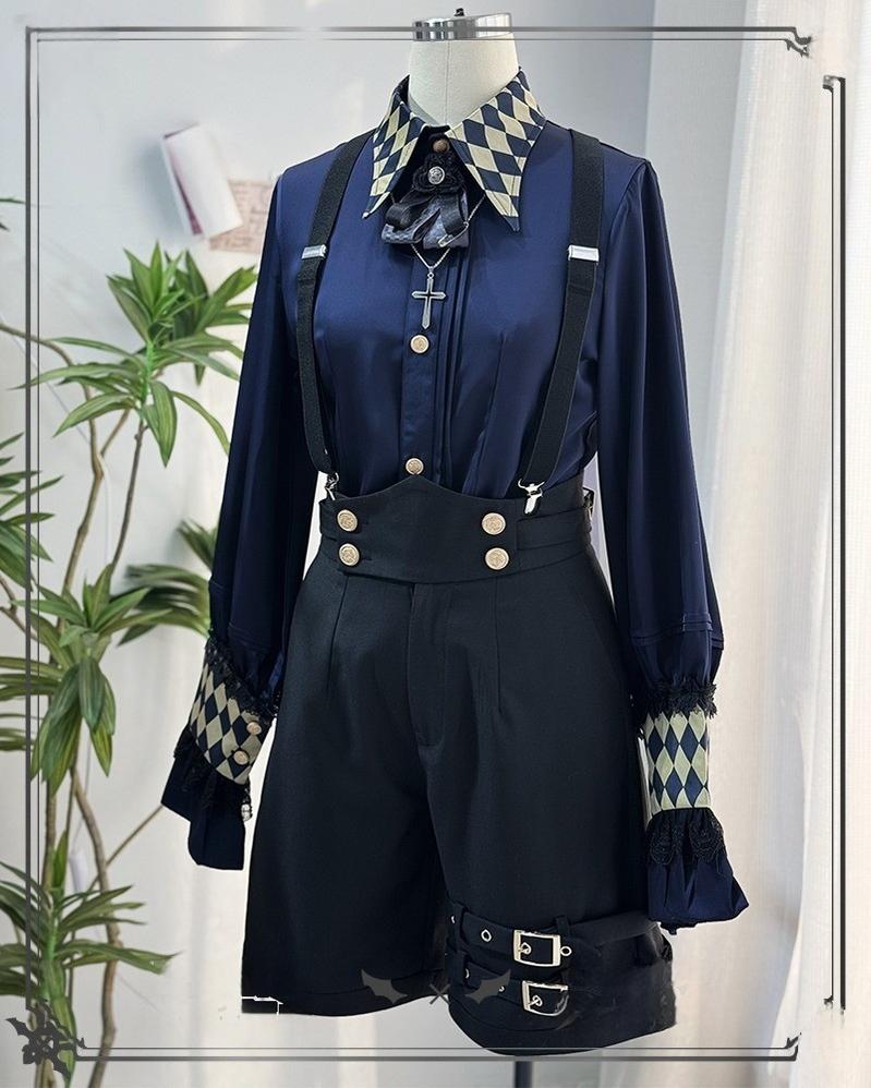 CastleToo - Fantasy Wonderland - Ouji Lolita Checkered Blouse with Suspenders Pants and Cape 42735:751570