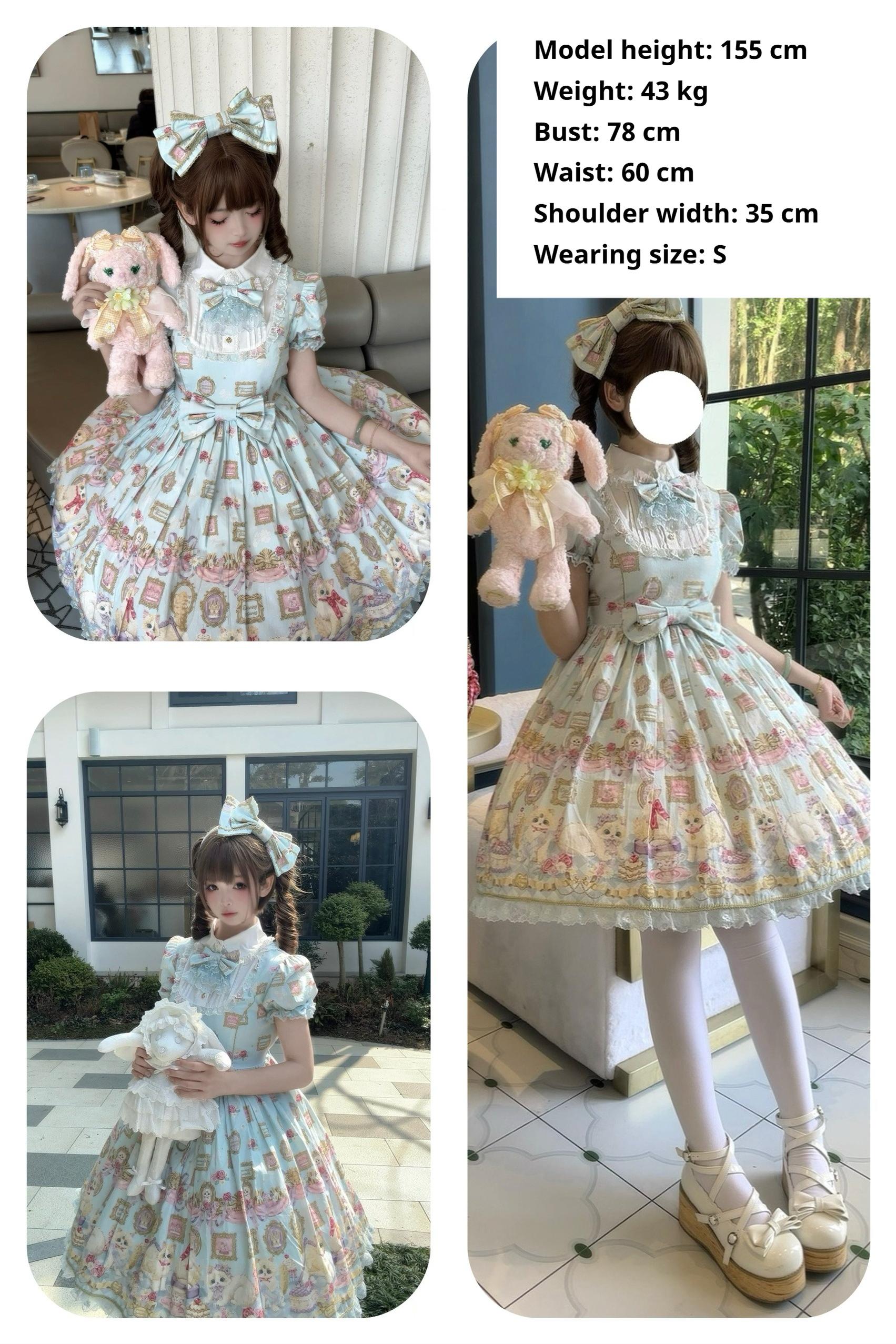 Discovering Treasures - Picture Frame Cat - Kawaii Lolita Dress Suit Cat Print JSK and OP 42605:746462