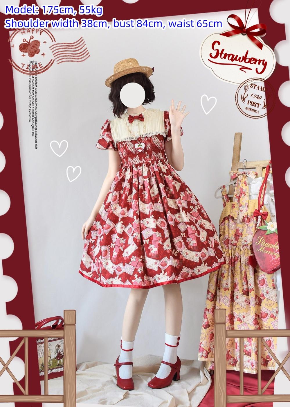 Strawberry Witch - Strawberry Stamp - Sweet Lolita OP Short Sleeve Lolita Dress