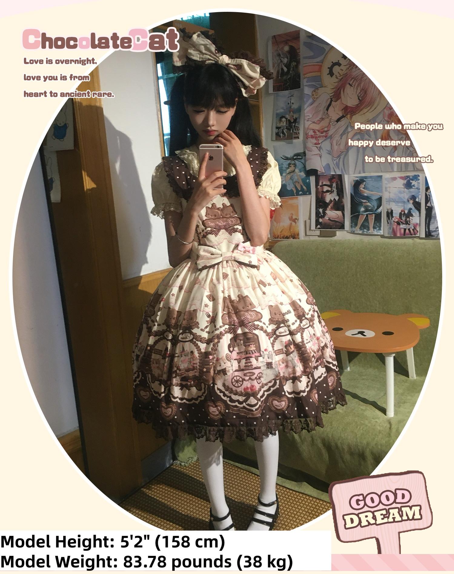 Chocolate Cat - Kawaii Lolita JSK, Cat & Chocolate Print