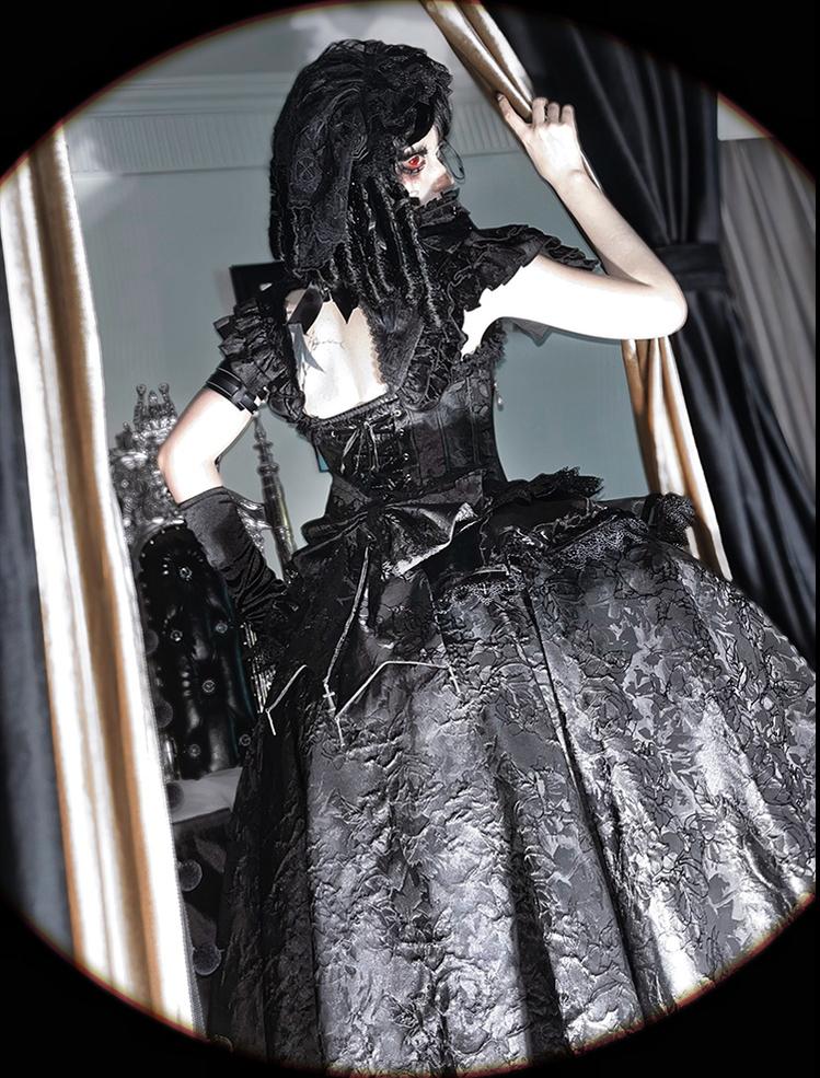 Dawn Sacrament - Striped Jacquard Gothic Lolita SK Dress, Boning Bodice