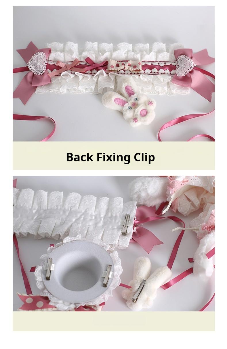Xiaogui - Sweet Lolita Headdress Pink White Top Hat and Hairband