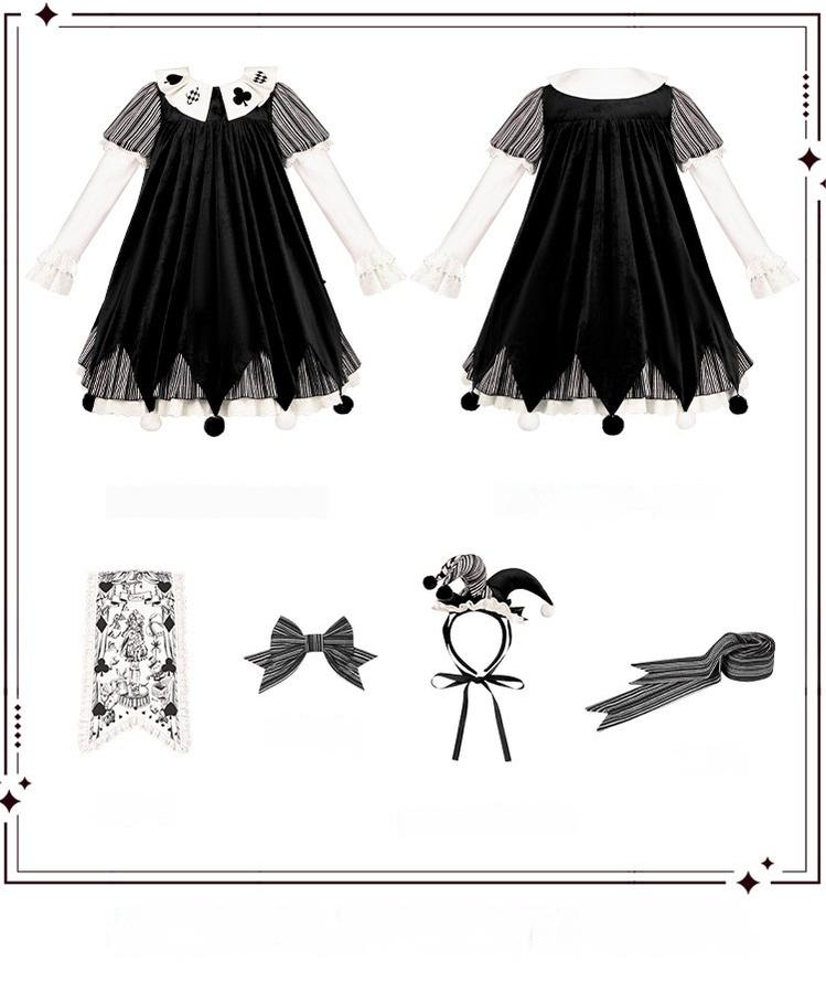Puppet Mask - Clown Inspired Gothic Lolita OP Dress, Loose Fit 44409:807168