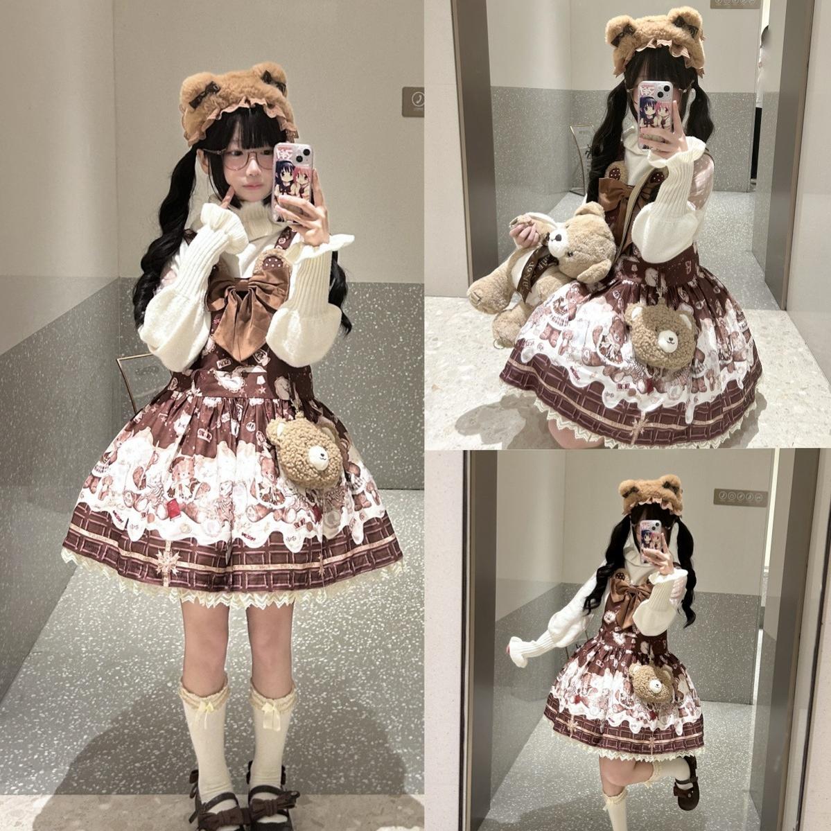 To Alice - Dear Dolls - Sweet Lolita Salopette Bear Print Dress