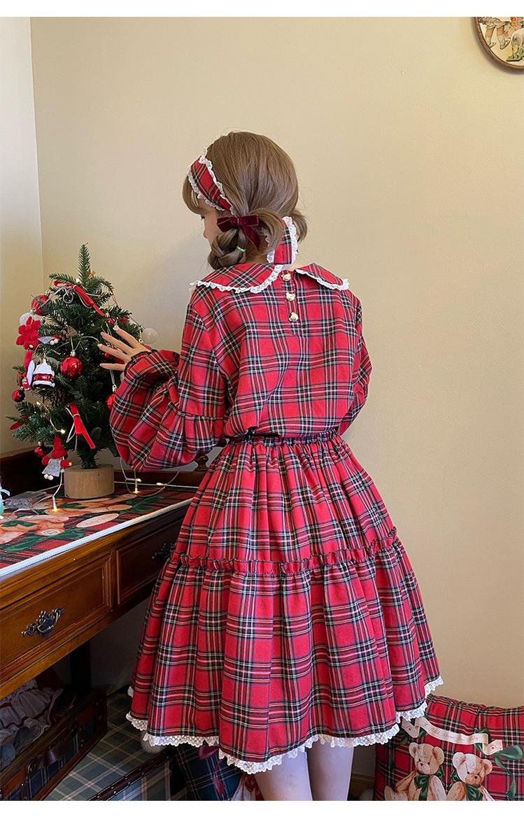 Labeau - Christmas Vintage Lolita Skirts Doll Collar Blouse Plaid Skirt Set