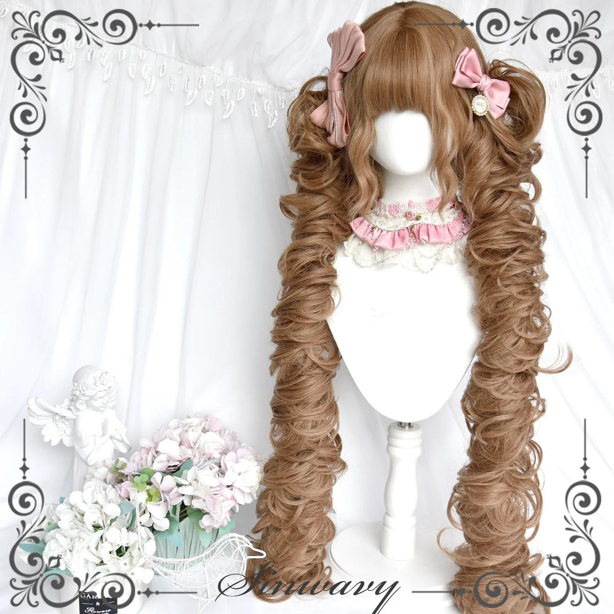 Flaxen Golden Brown Elegant Lolita Wig, Detachable Ponytails 46087:874322