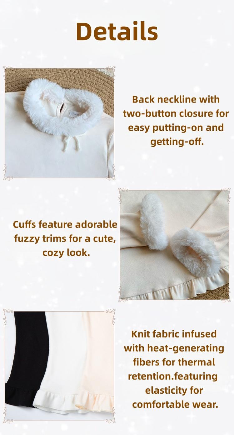 With PUJI - White Chocolate - Winter Elastic Lolita Top with Fuzzy Trims 44259:800881