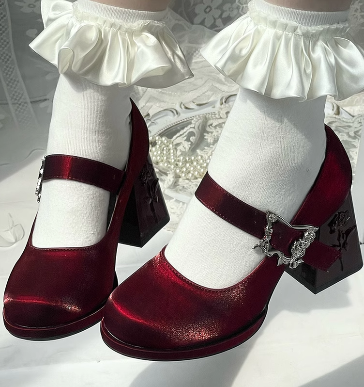 Dreamland~Wanxiang Cycle~Elegant Lolita Heel Shoes with Embossed Rose 42471:741397