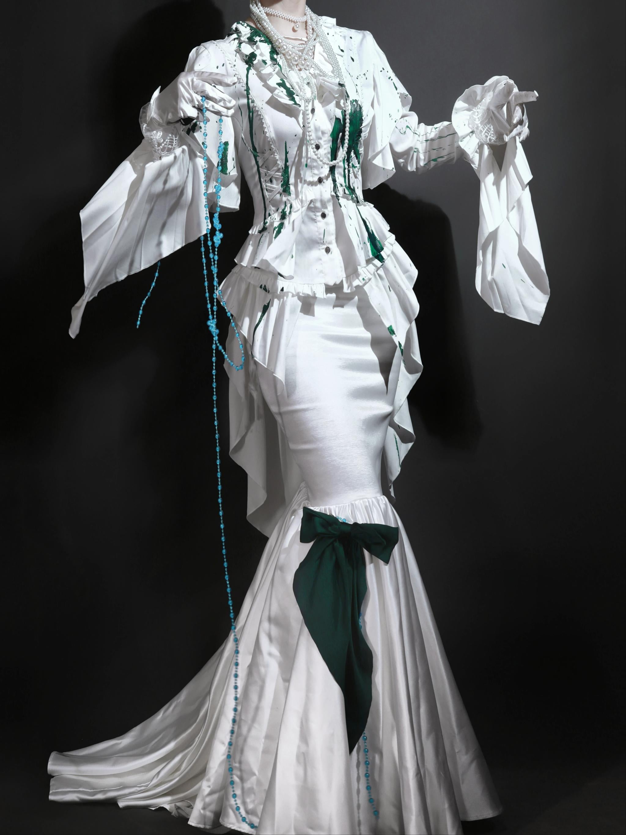 Echo of Deep Sea - Satin Ouji Lolita Trailing Blouse, Solid or Blood Stain Style 45666:857867