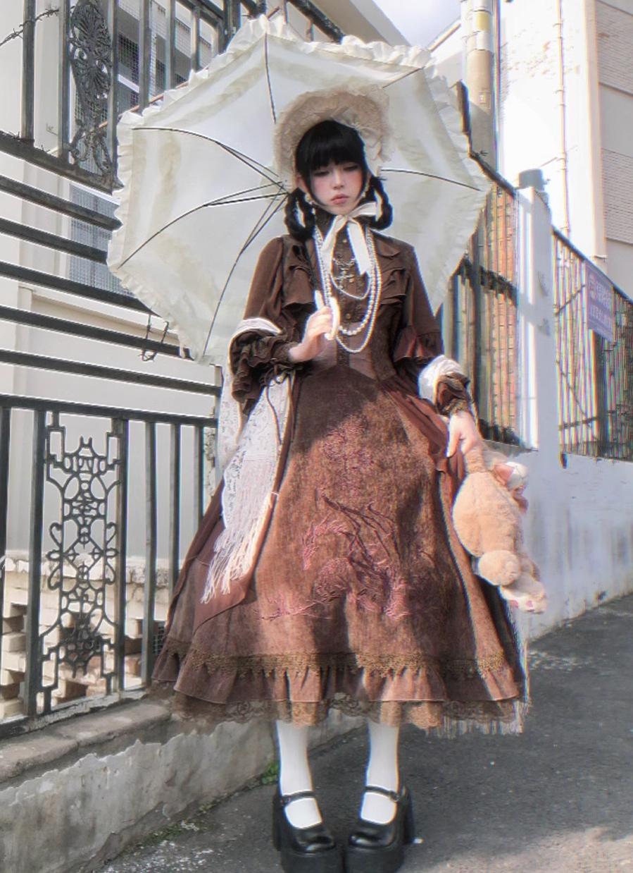 ZJstory~Dragon Bone Cemetery~Gothic Lolita JSK Set with Dragon and Snake Skeleton Embroidery 42699:750650