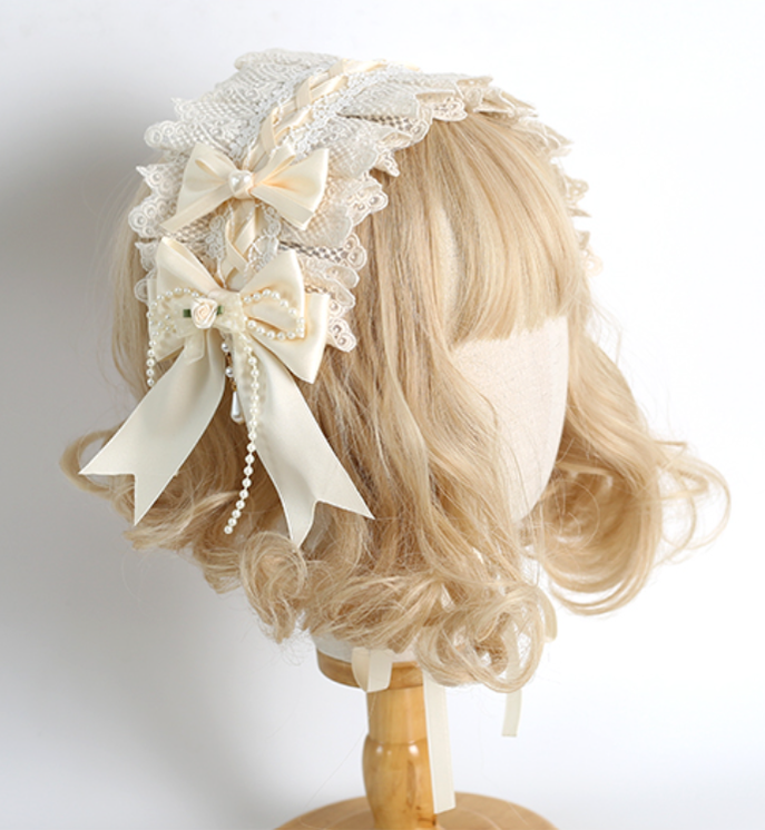 Xiaogui~Sweet Lolita Ivory Lace bow Hair Accessories No.8 irregular bow KC with teeth 13852:216144