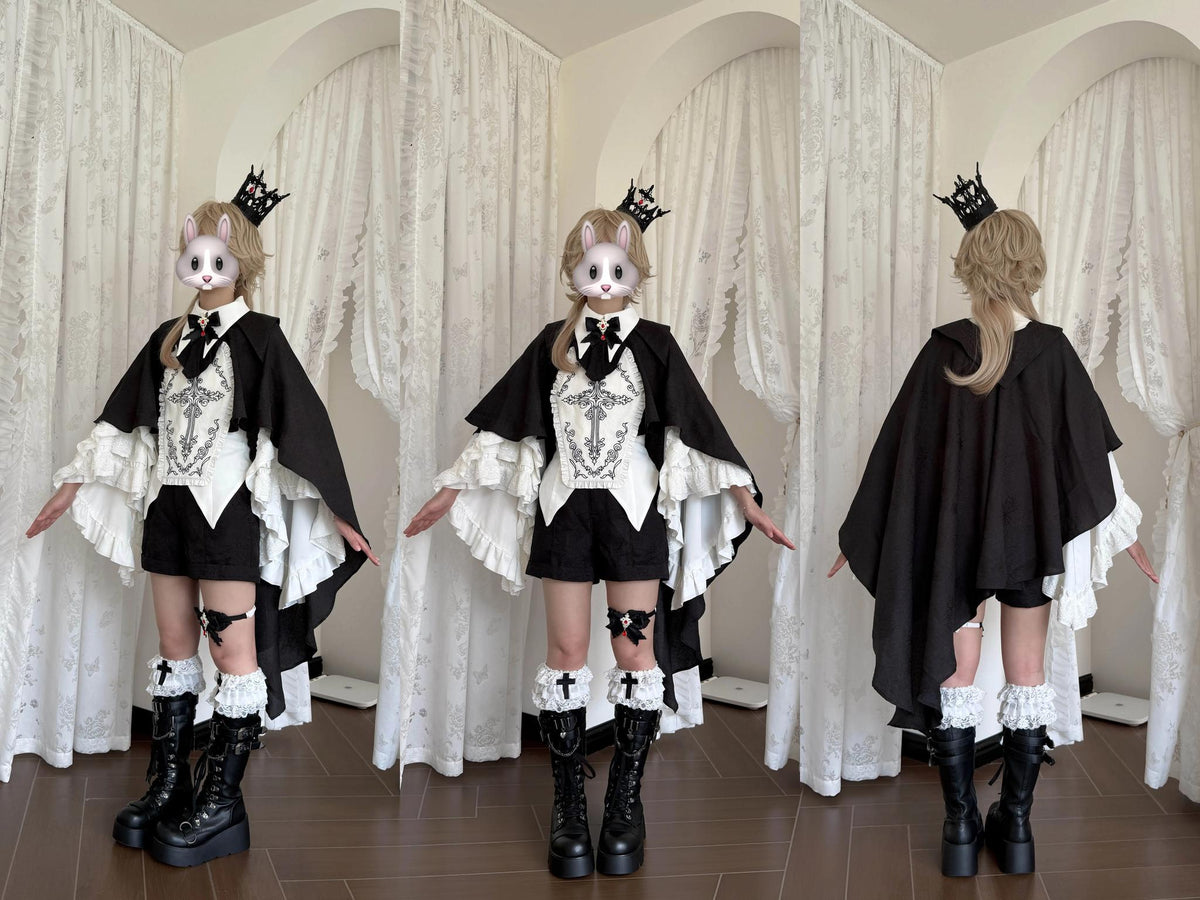 Sloth of Seven Deadly Sins - Ouji Lolita Hime Sleeve Blouse & Shorts Set, Cross Embroidery