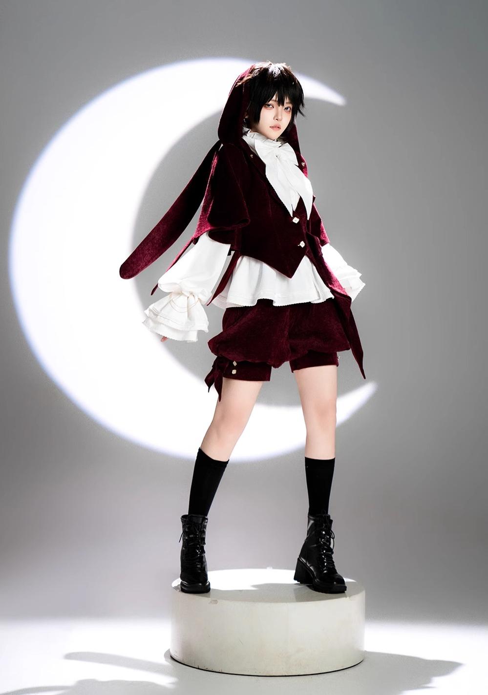 Princess Chronicles - Hare Hunter - Vintage Red Ouji Suit With Bunny Ear Hooded Jacket 42967:769886