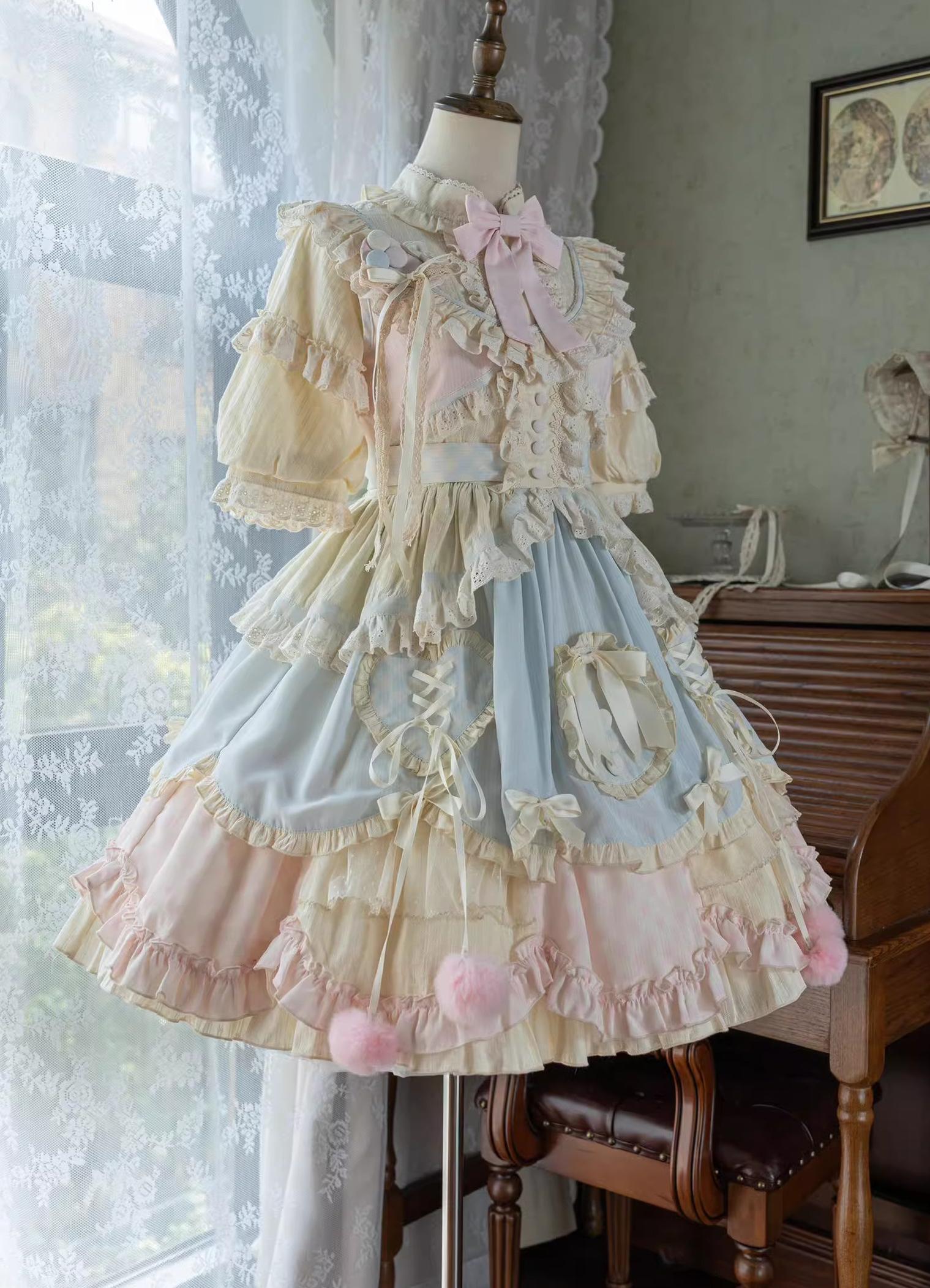Uncle's Workshop - Dreamy Macaron - Sweet Lolita JSK Dress Solid Color Shirt S Short JSK
